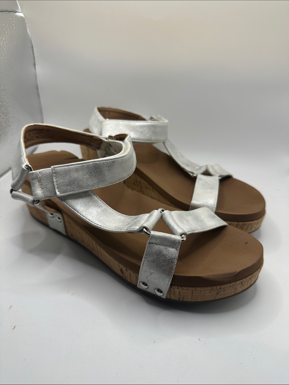 Silver Metallic Women's Cork Wedge Sandals size 9